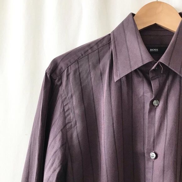 BOSS Hugo Boss plum stripe button up shirt 39/15.5 - Picture 2 of 9